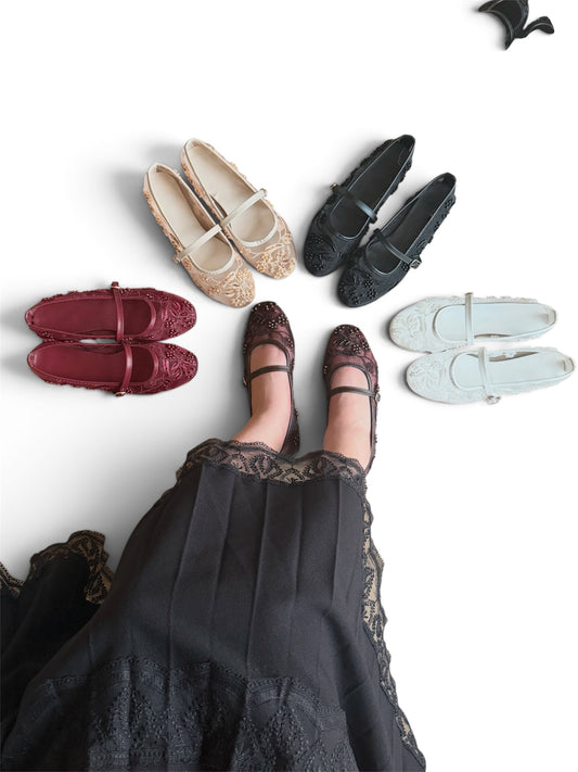 Cherry Mesh Embroidered Flat
