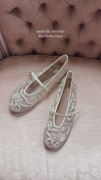 Cherry Mesh Embroidered Flat