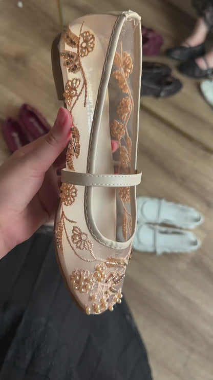 Cherry Mesh Embroidered Flat